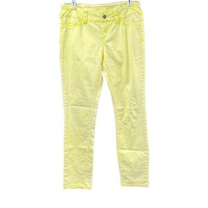 Maurices Womens Large Yellow Skinny Jeans Detailed Stitching Cotton Blend‎ 32x30